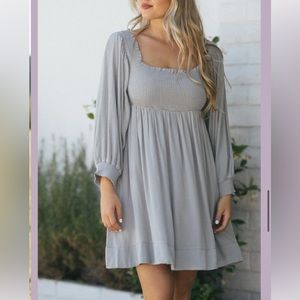 Morning Lavender Boutique Gray Babydoll Open Back Dress